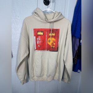 Jean-Michel Basquiat  Men’s Beige Hoodie Red Kings Art to Wear Size Medium EUC